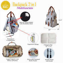 Load image into Gallery viewer, LITTLE BRU DIAPER BAG STRIPE GREY WHITE